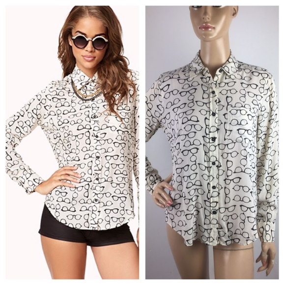 Forever 21 Tops -  button up collared shirt glasses pattern